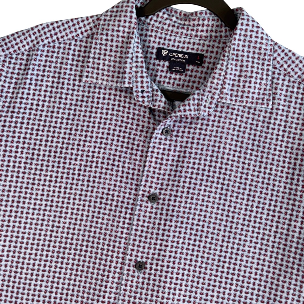 Cremieux Mens L Blue Red Geometric Button Up‎ Shirt 100% Cotton Smart Casual